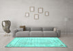 Machine Washable Persian Turquoise Traditional Area Rugs in a Living Room,, wshtr1435turq