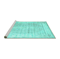 Sideview of Machine Washable Persian Turquoise Traditional Area Rugs, wshtr1435turq