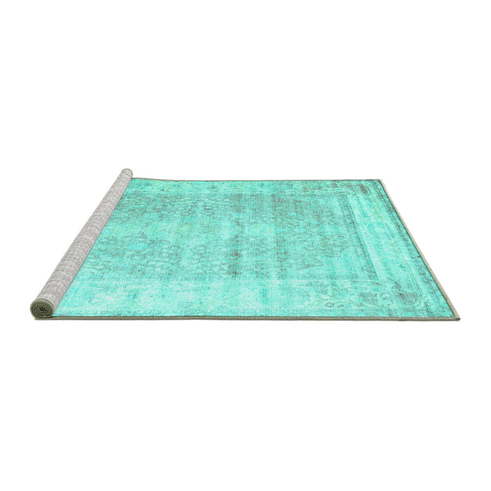 Sideview of Machine Washable Persian Turquoise Traditional Area Rugs, wshtr1435turq