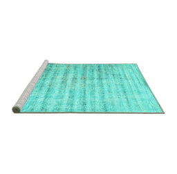 Sideview of Machine Washable Persian Turquoise Traditional Area Rugs, wshtr1436turq