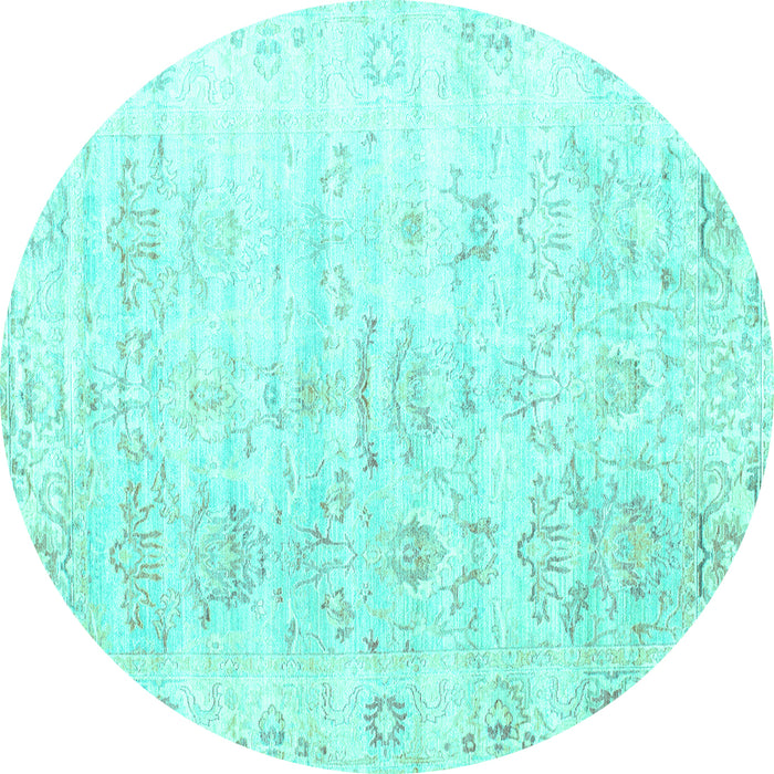Round Persian Turquoise Traditional Rug, tr1437turq