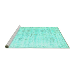 Sideview of Machine Washable Persian Turquoise Traditional Area Rugs, wshtr1437turq