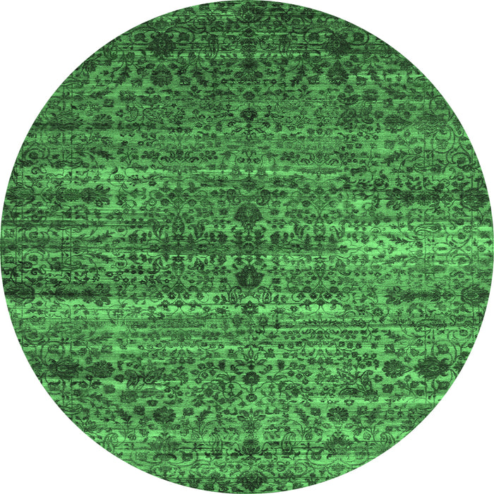 Round Machine Washable Persian Emerald Green Traditional Area Rugs, wshtr1438emgrn