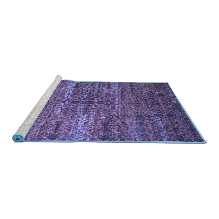 Sideview of Machine Washable Persian Blue Traditional Rug, wshtr1438blu