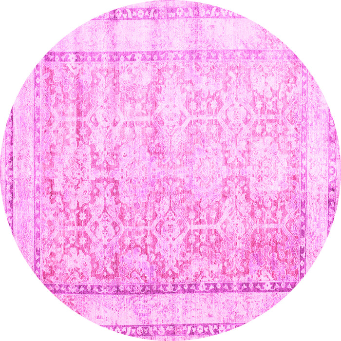 Round Machine Washable Oriental Pink Traditional Rug, wshtr1439pnk