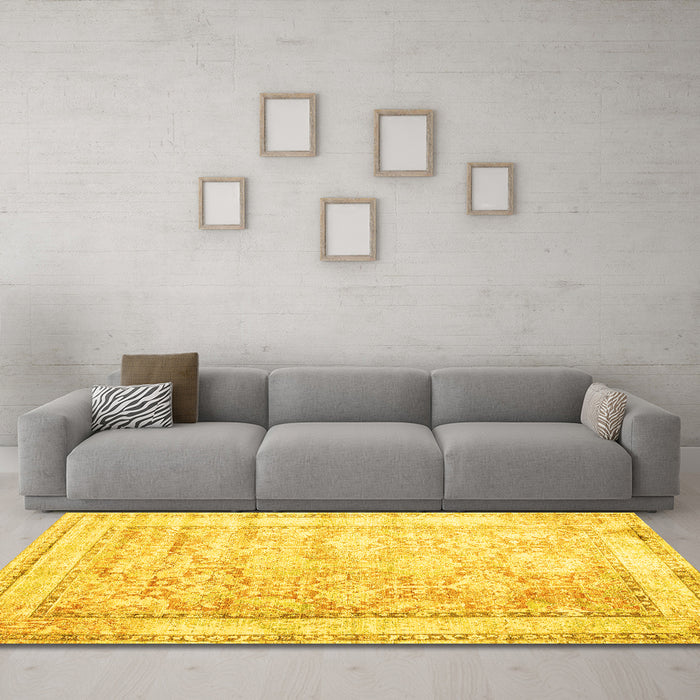 Machine Washable Oriental Yellow Traditional Rug in a Living Room, wshtr1439yw