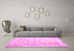 Machine Washable Oriental Pink Traditional Rug in a Living Room, wshtr1439pnk