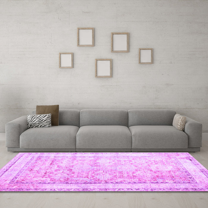 Machine Washable Oriental Purple Traditional Area Rugs in a Living Room, wshtr1439pur