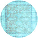 Round Oriental Light Blue Traditional Rug, tr1439lblu