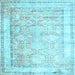 Square Machine Washable Oriental Light Blue Traditional Rug, wshtr1439lblu