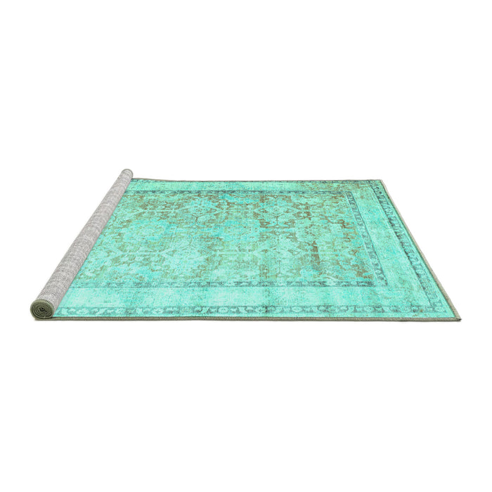 Sideview of Machine Washable Oriental Turquoise Traditional Area Rugs, wshtr1439turq