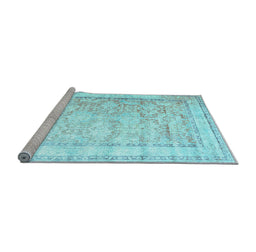 Sideview of Machine Washable Oriental Light Blue Traditional Rug, wshtr1439lblu