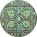 Round Machine Washable Persian Turquoise Traditional Area Rugs, wshtr143turq