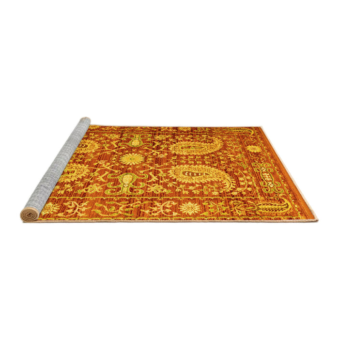 Sideview of Machine Washable Persian Yellow Traditional Rug, wshtr143yw