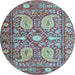 Round Machine Washable Persian Light Blue Traditional Rug, wshtr143lblu