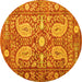 Round Machine Washable Persian Yellow Traditional Rug, wshtr143yw