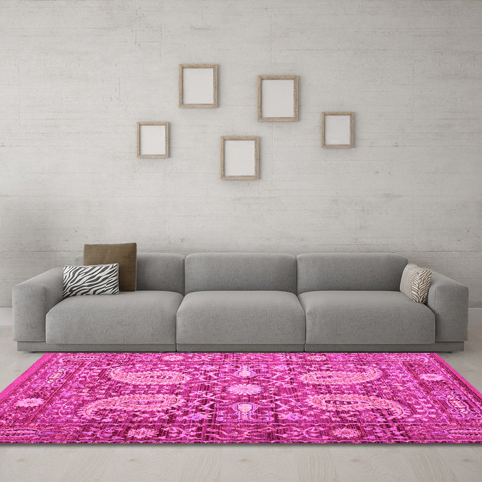 Machine Washable Persian Pink Traditional Rug in a Living Room, wshtr143pnk