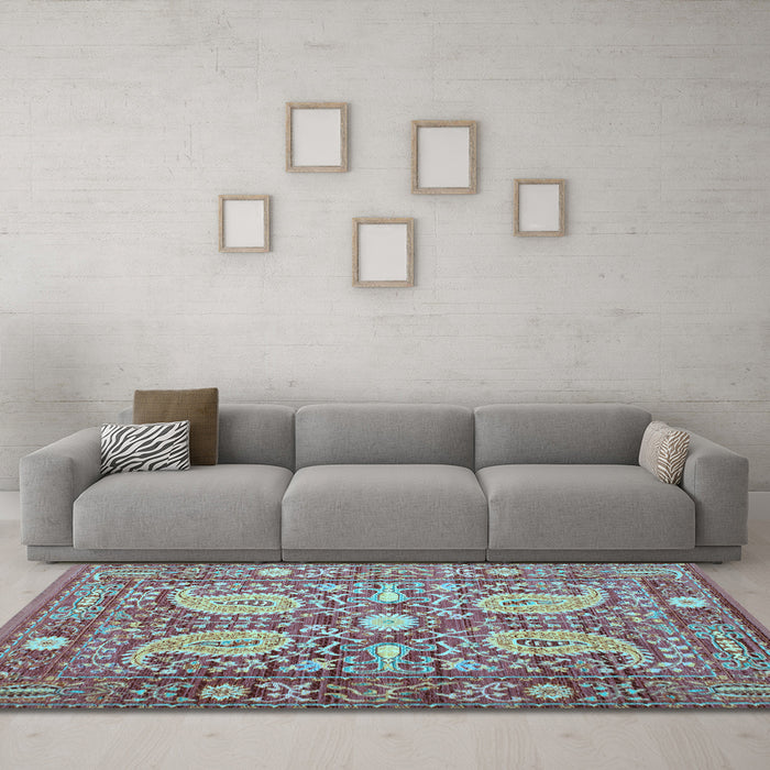 Machine Washable Persian Light Blue Traditional Rug in a Living Room, wshtr143lblu