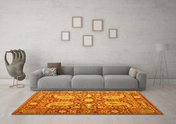 Machine Washable Persian Yellow Traditional Rug in a Living Room, wshtr143yw