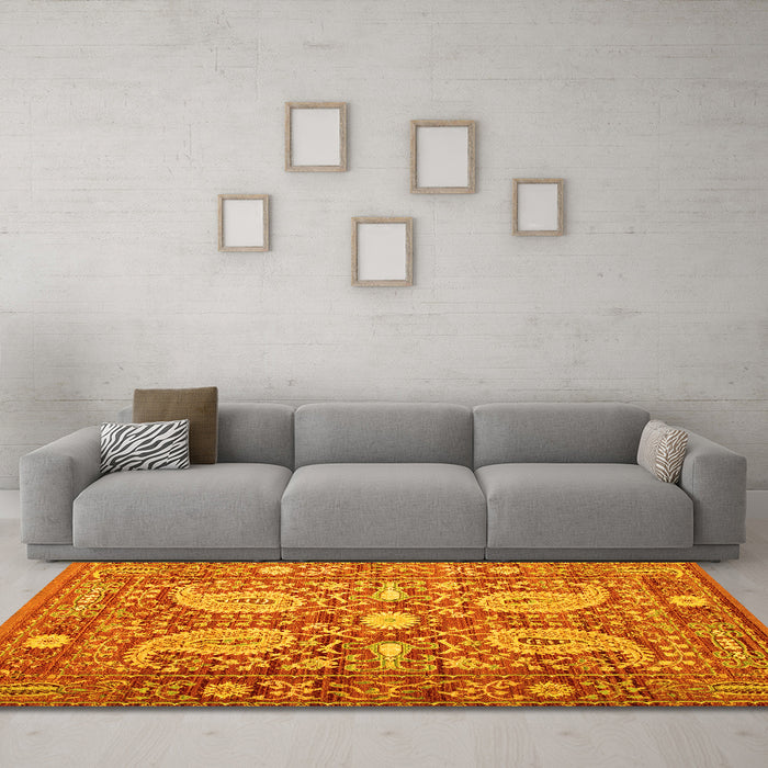 Machine Washable Persian Yellow Traditional Rug in a Living Room, wshtr143yw
