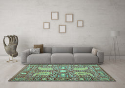 Machine Washable Persian Turquoise Traditional Area Rugs in a Living Room,, wshtr143turq