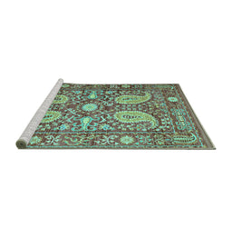 Sideview of Machine Washable Persian Turquoise Traditional Area Rugs, wshtr143turq
