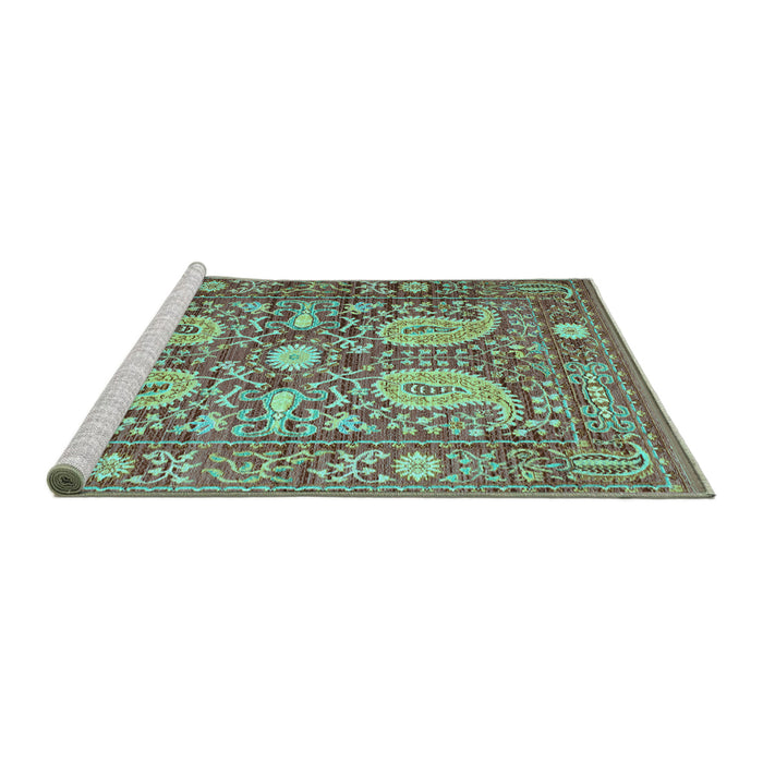 Sideview of Machine Washable Persian Turquoise Traditional Area Rugs, wshtr143turq