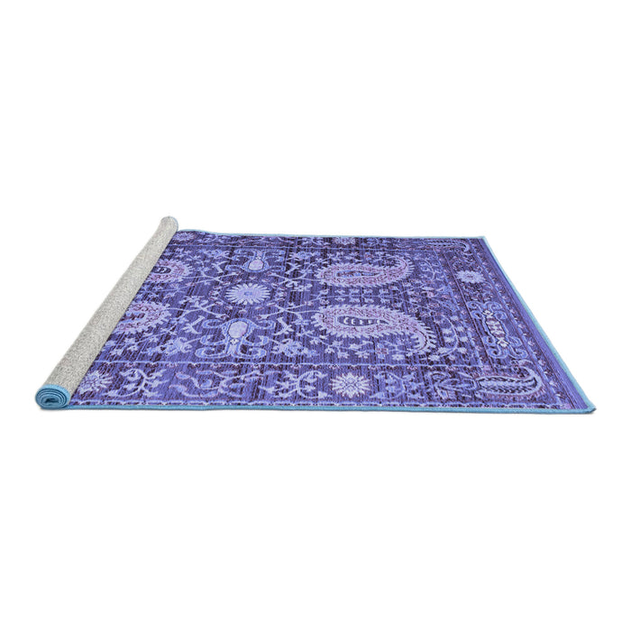 Sideview of Machine Washable Persian Blue Traditional Rug, wshtr143blu