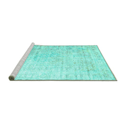 Sideview of Machine Washable Persian Turquoise Traditional Area Rugs, wshtr1440turq