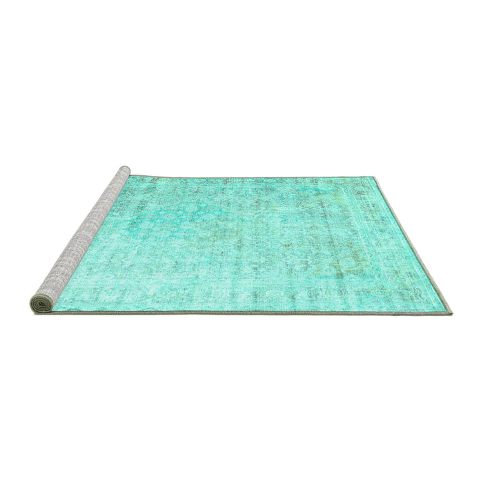 Sideview of Machine Washable Persian Turquoise Traditional Area Rugs, wshtr1440turq