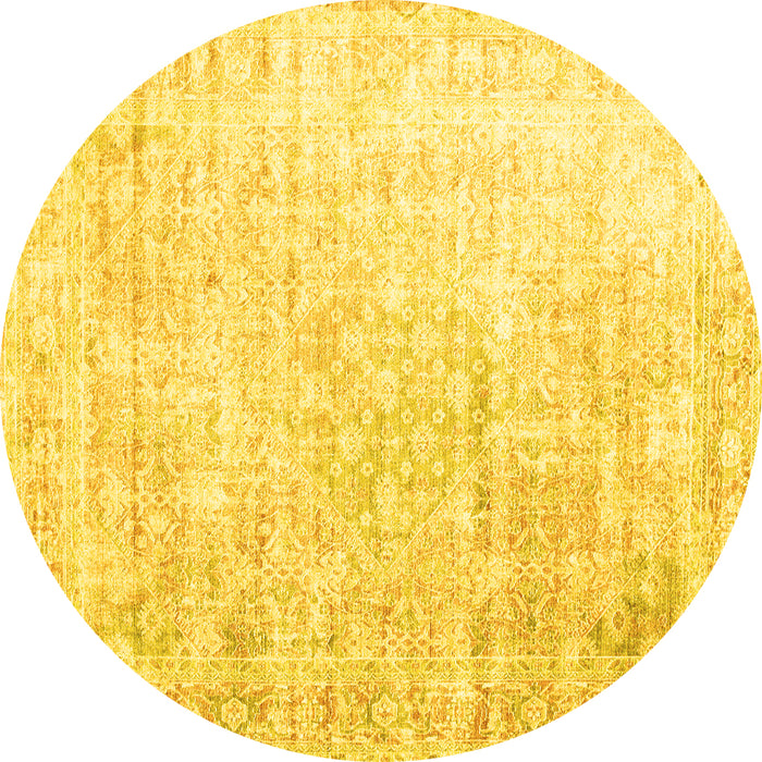 Round Persian Yellow Traditional Rug, tr1440yw