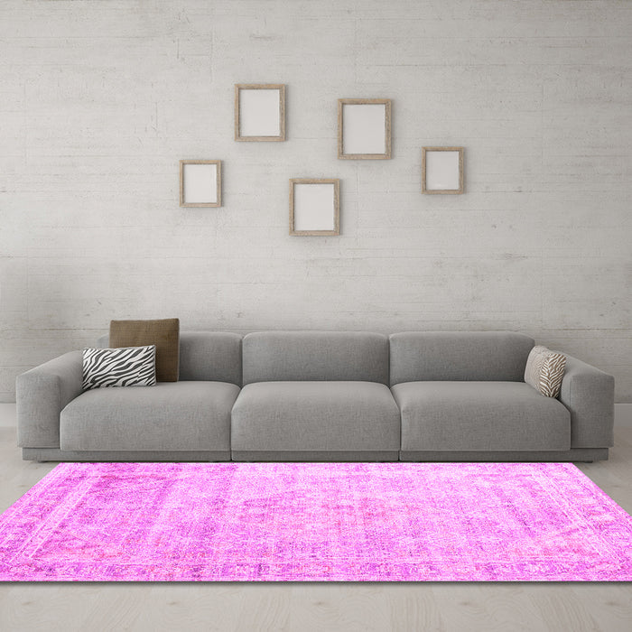 Machine Washable Persian Pink Traditional Rug in a Living Room, wshtr1441pnk