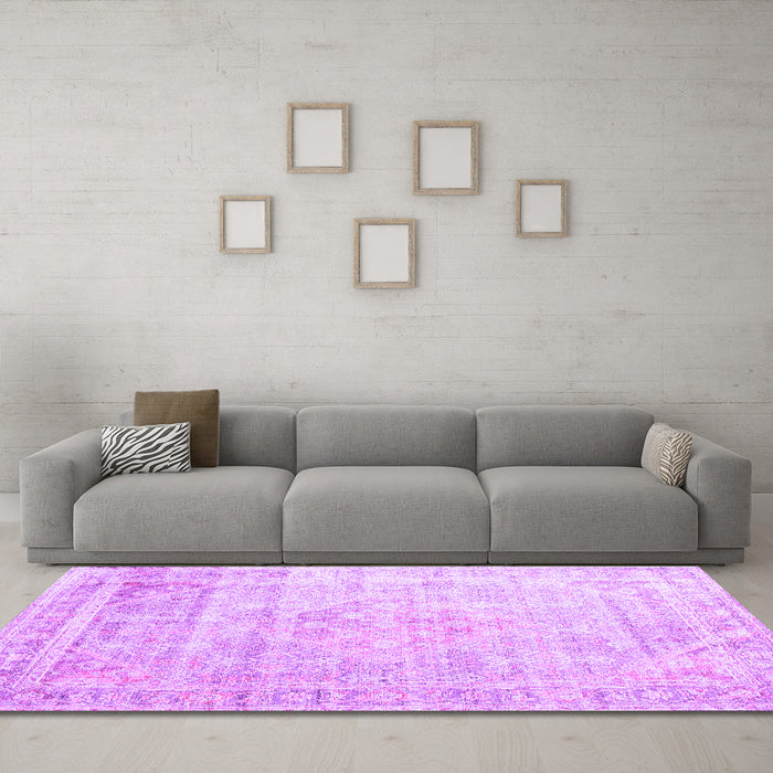 Machine Washable Persian Purple Traditional Area Rugs in a Living Room, wshtr1441pur