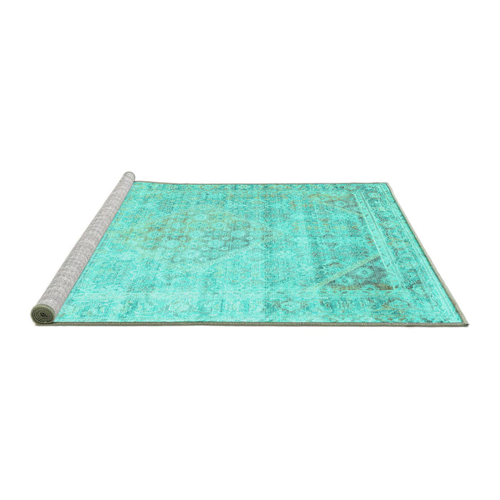 Sideview of Machine Washable Persian Turquoise Traditional Area Rugs, wshtr1441turq