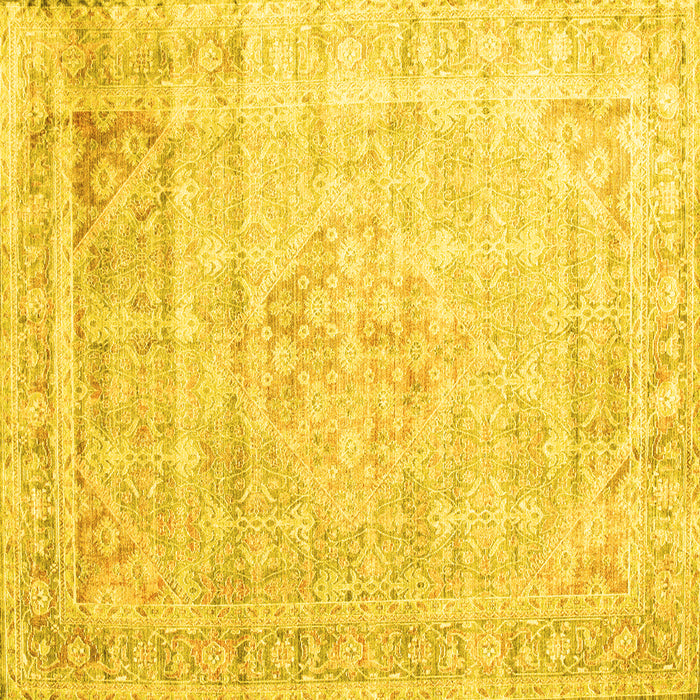 Square Machine Washable Persian Yellow Traditional Rug, wshtr1441yw