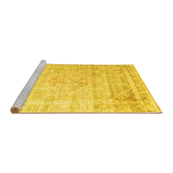 Sideview of Machine Washable Persian Yellow Traditional Rug, wshtr1441yw