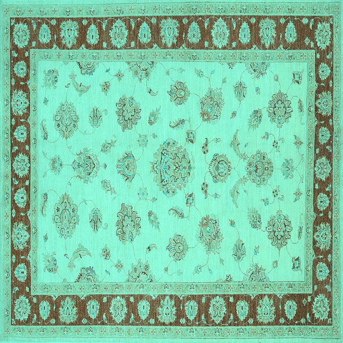 Square Oriental Turquoise Traditional Rug, tr1442turq