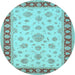 Round Machine Washable Oriental Light Blue Traditional Rug, wshtr1442lblu