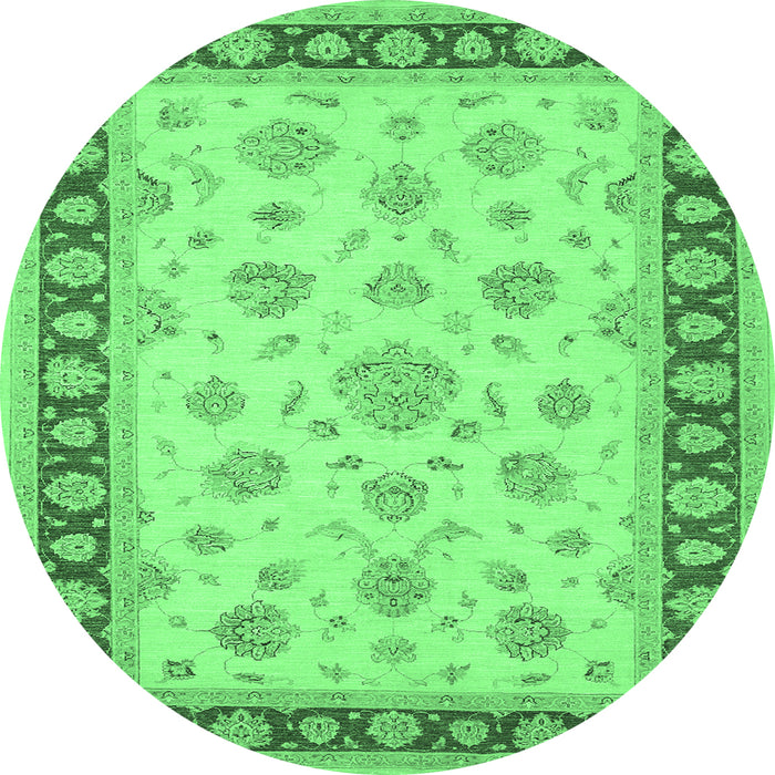 Round Oriental Emerald Green Traditional Rug, tr1442emgrn