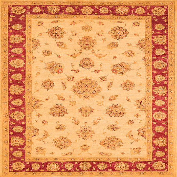 Round Machine Washable Oriental Orange Traditional Area Rugs, wshtr1442org