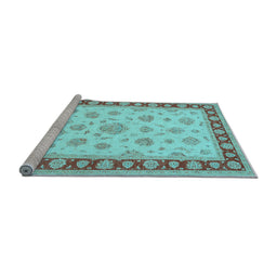 Sideview of Machine Washable Oriental Light Blue Traditional Rug, wshtr1442lblu