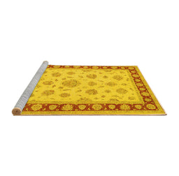 Sideview of Machine Washable Oriental Yellow Traditional Rug, wshtr1442yw