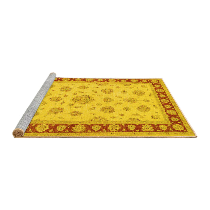 Sideview of Machine Washable Oriental Yellow Traditional Rug, wshtr1442yw