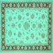 Square Machine Washable Oriental Turquoise Traditional Area Rugs, wshtr1442turq