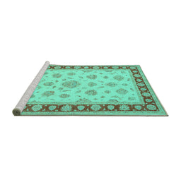 Sideview of Machine Washable Oriental Turquoise Traditional Area Rugs, wshtr1442turq