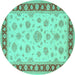 Round Oriental Turquoise Traditional Rug, tr1442turq
