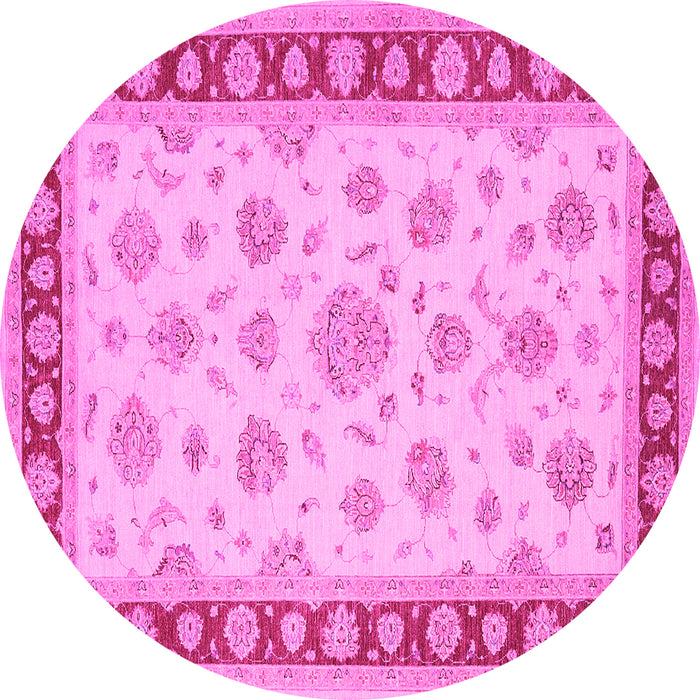 Round Machine Washable Oriental Pink Traditional Rug, wshtr1442pnk