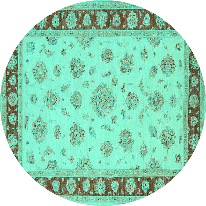 Round Machine Washable Oriental Turquoise Traditional Area Rugs, wshtr1442turq