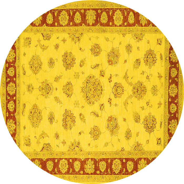 Round Oriental Yellow Traditional Rug, tr1442yw