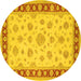 Round Oriental Yellow Traditional Rug, tr1442yw
